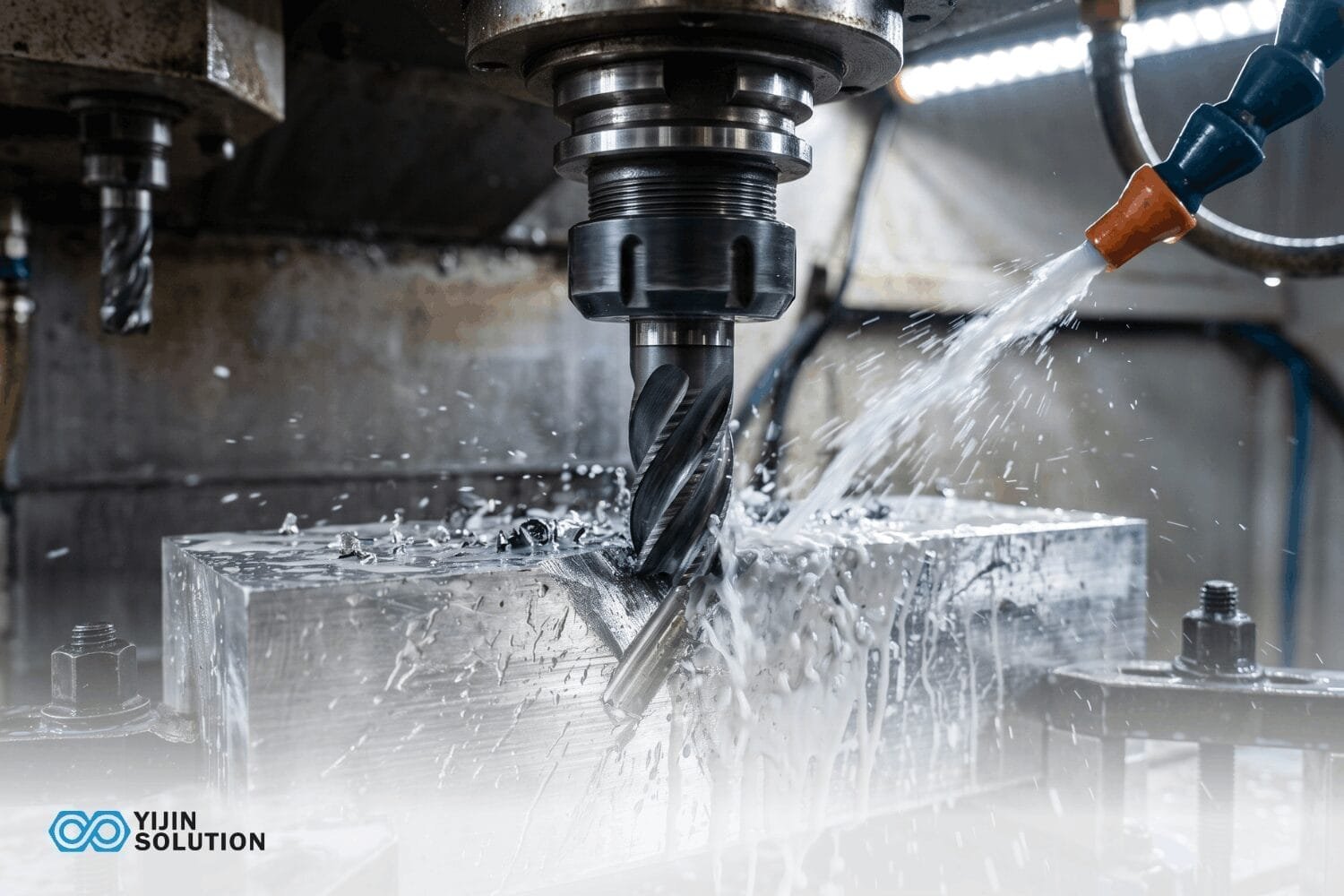 CNC milling with coolant during machining