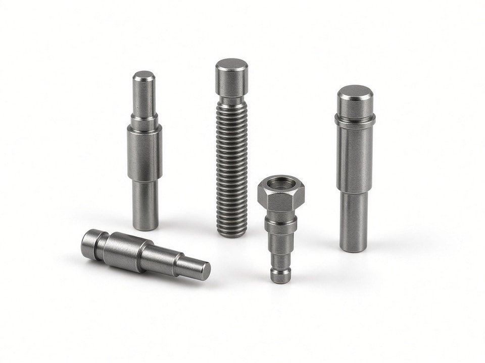 Turned 12L14 free-machining steel components on a CNC lathe work area