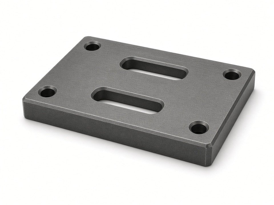 A36 carbon steel mounting plate machined on a CNC milling center