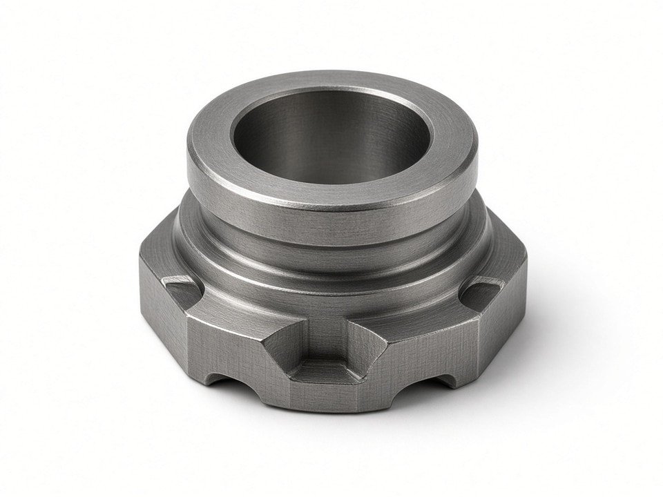 Machined Inconel 600 nickel-chromium alloy component on a CNC machining setup
